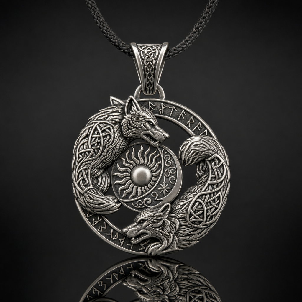 Skoll and Hati Sun-and-Moon Wolves Pendant Necklace – Forge & Fjord
