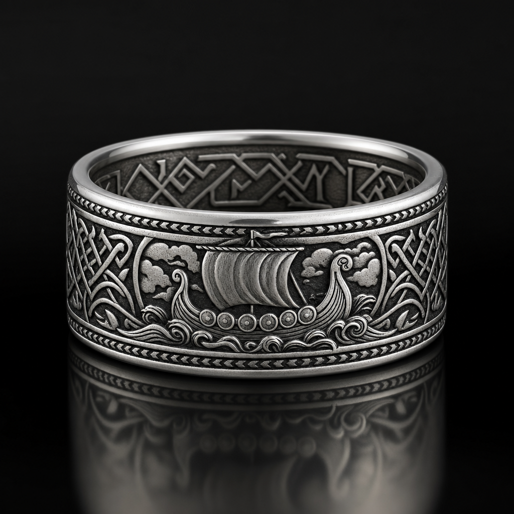 Viking Longship Drakkar Band Ring – Forge & Fjord