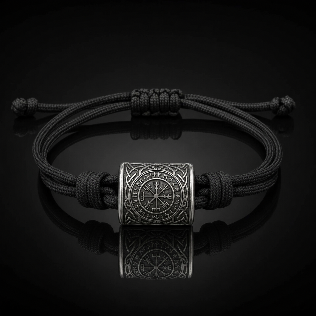 Viking Rune Amulet Slider-Knot Cord Bracelet for Men