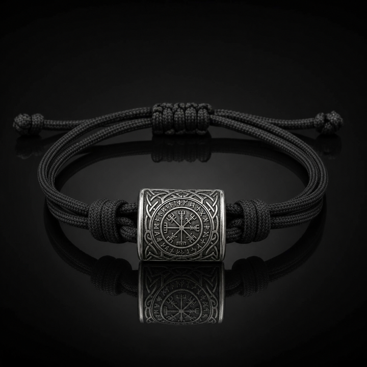 Viking Rune Amulet Slider-Knot Cord Bracelet for Men
