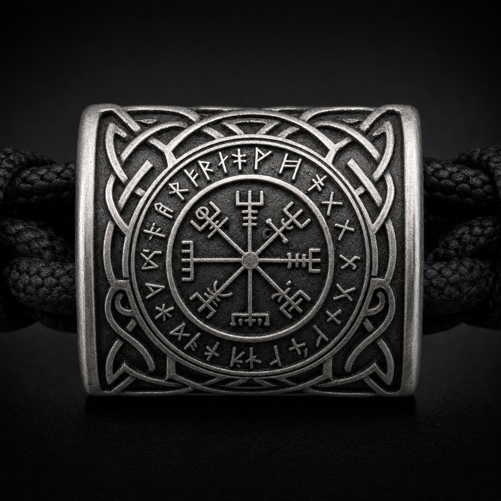 Viking Rune Amulet Slider-Knot Cord Bracelet for Men — detail
