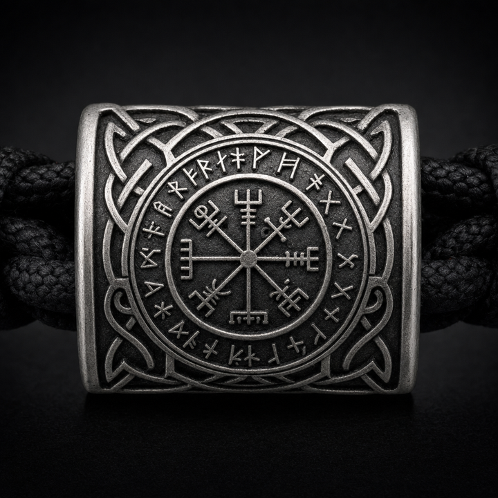 Viking Rune Amulet Slider-Knot Cord Bracelet for Men — detail