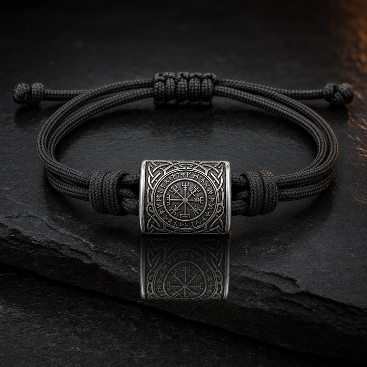 Viking Rune Amulet Slider-Knot Cord Bracelet for Men — feature