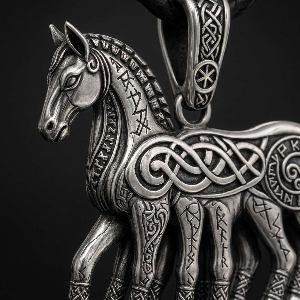 Viking Sleipnir Eight-Legged Horse Pendant Necklace — detail