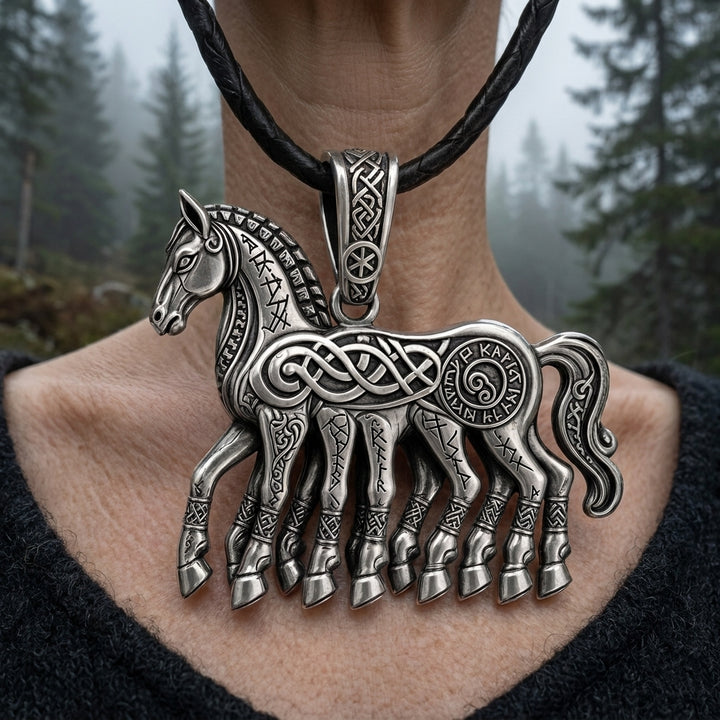Viking Sleipnir Eight-Legged Horse Pendant Necklace — worn