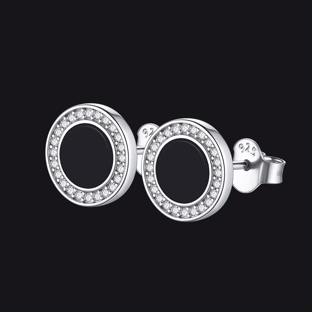Sterling Silver Viking Runes Black Onyx Stud Earrings For Men
