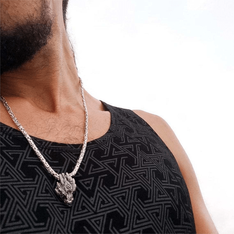 Men's Viking Green Eye Dragon Head Necklace
