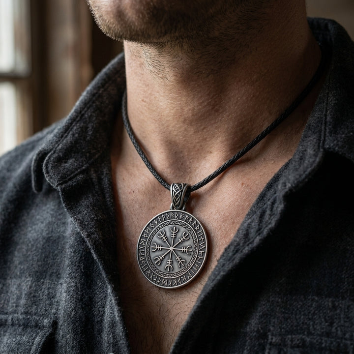 Helm of Awe Aegishjalmur Pendant Necklace — worn