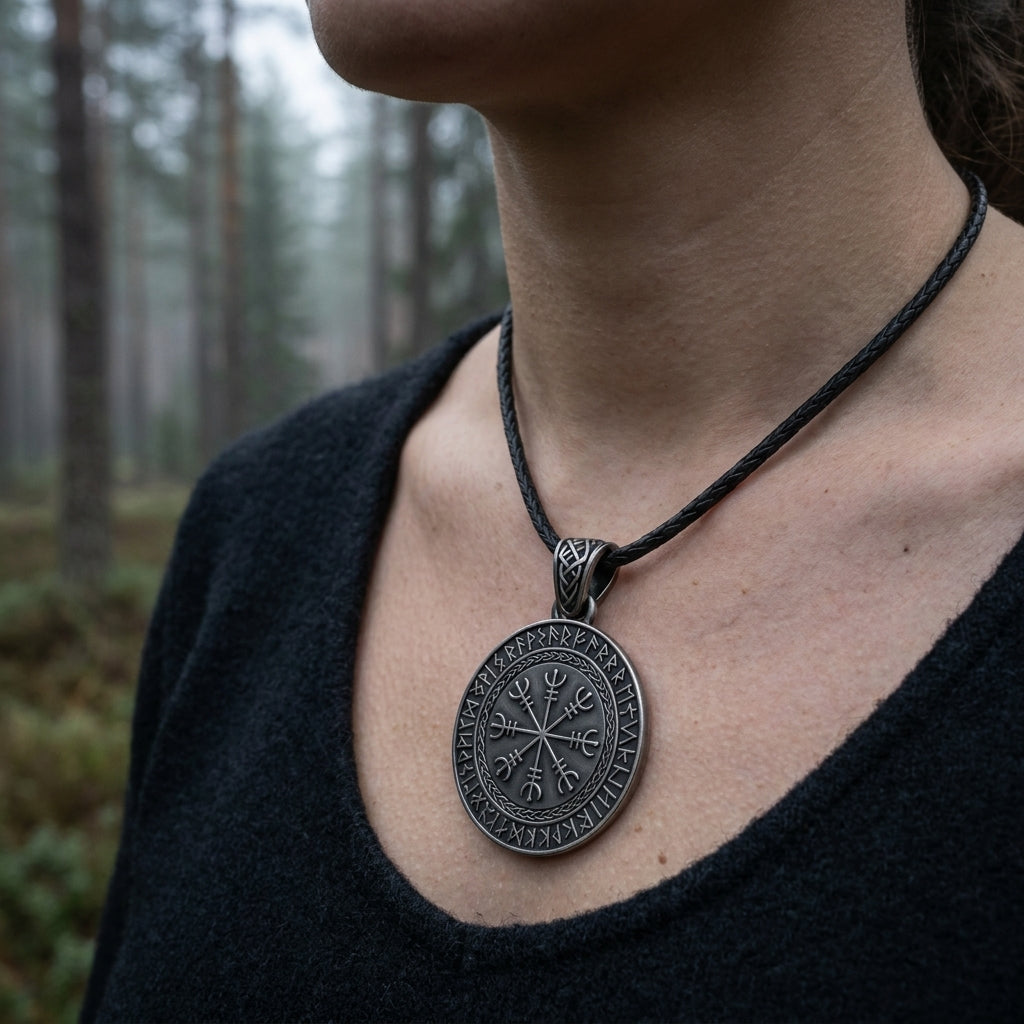Helm of Awe Aegishjalmur Pendant Necklace — worn