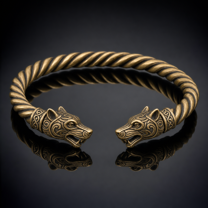 Viking Twisted Torc Neck Ring for Men — Wolf, Snake & Crow Terminal