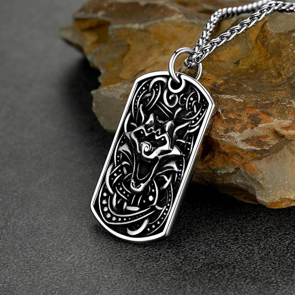 Flash Sale Engraved Viking Celtic Wolf Dog Tag Necklace for Men