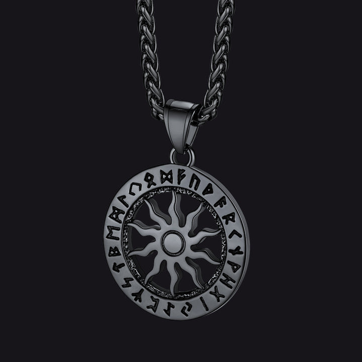 Viking Sun Wheel Rune Pendant Necklace for Men