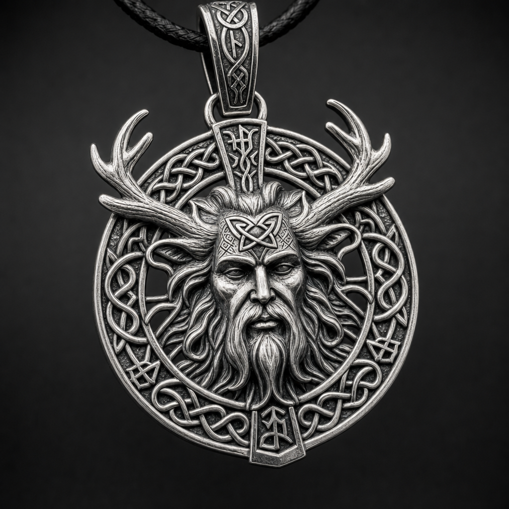 Celtic Cernunnos Horned God Pendant Necklace for Men — detail