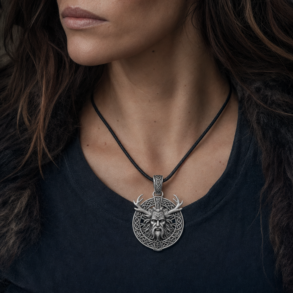 Celtic Cernunnos Horned God Pendant Necklace for Men — worn