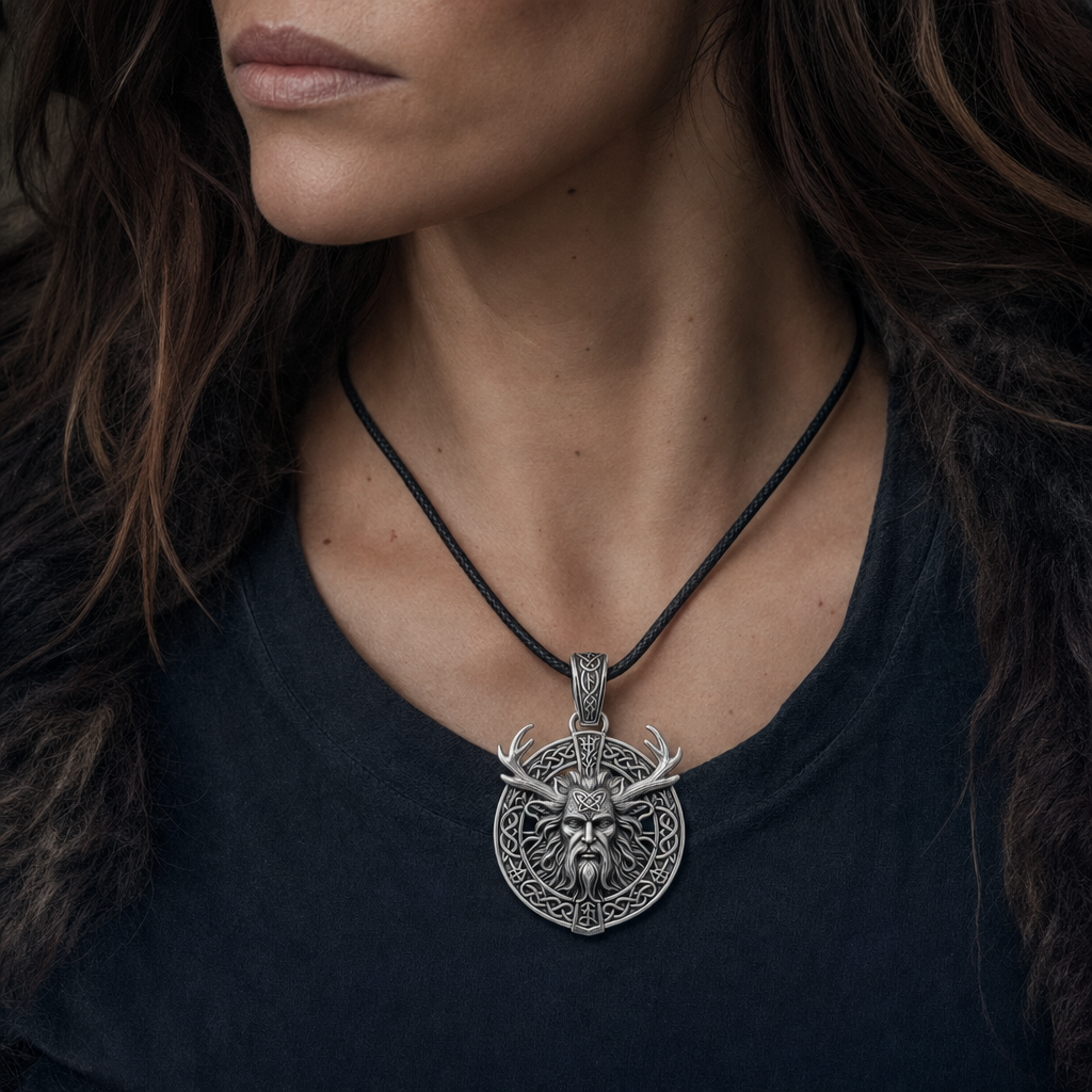 Celtic Cernunnos Horned God Pendant Necklace for Men — worn