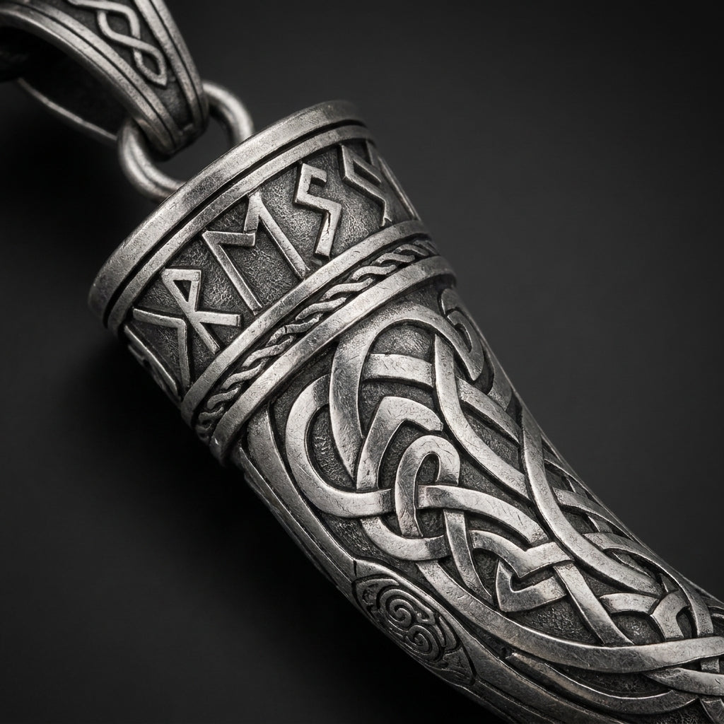 Viking Drinking Horn Pendant Necklace — detail