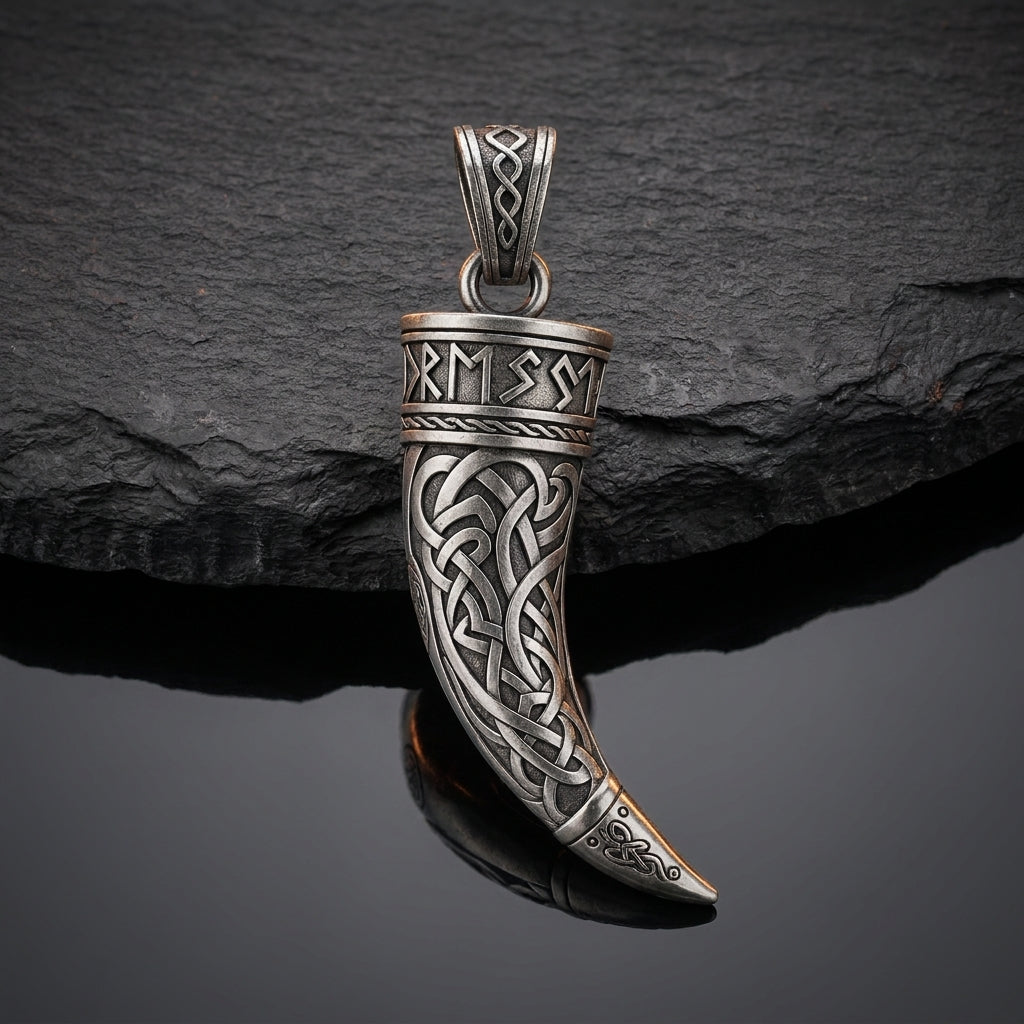 Viking Drinking Horn Pendant Necklace — feature
