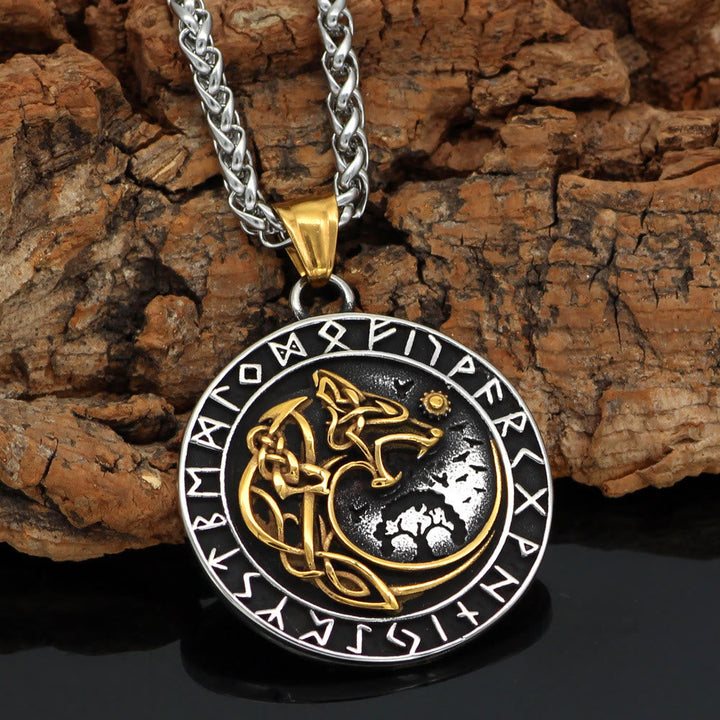 Wolf Head Rune Viking Fenrir Necklace