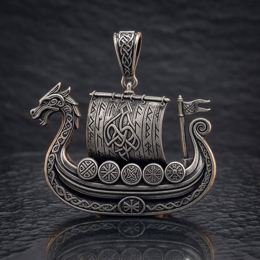 Viking Longship Drakkar Pendant Necklace — feature