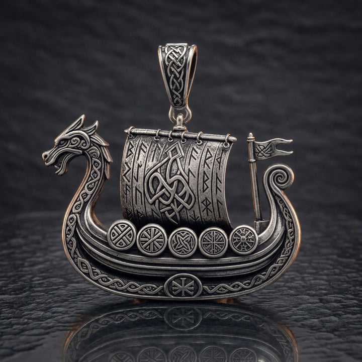 Viking Longship Drakkar Pendant Necklace — feature