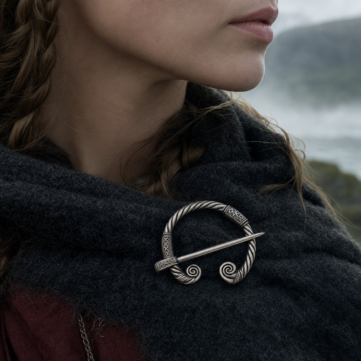 Viking Twisted-Wire Penannular Brooch for Men — worn