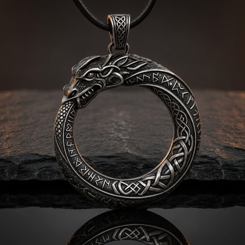 Jörmungandr Ouroboros Serpent Pendant Necklace — feature