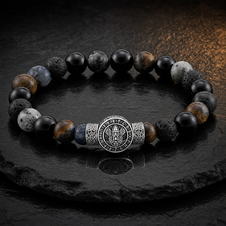 Norse Symbol Gemstone Bead Bracelet for Men — feature