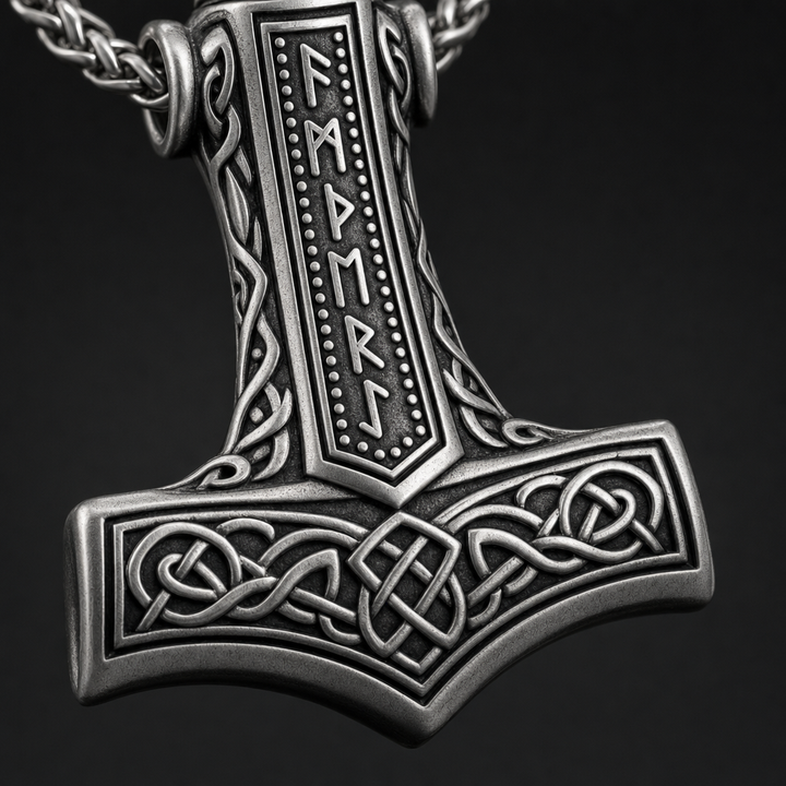 Viking Mjölnir Rune Cremation Urn Necklace for Men — detail