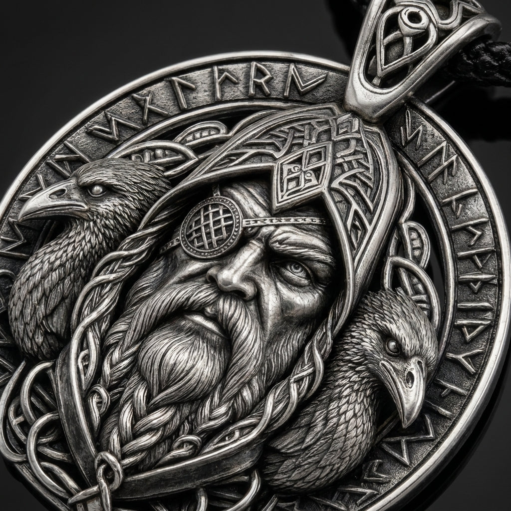 Odin Allfather Face Pendant Necklace — detail