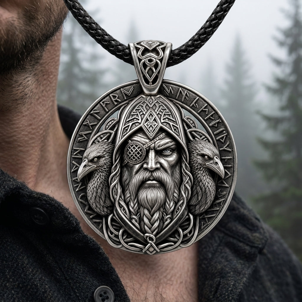 Odin Allfather Face Pendant Necklace — worn