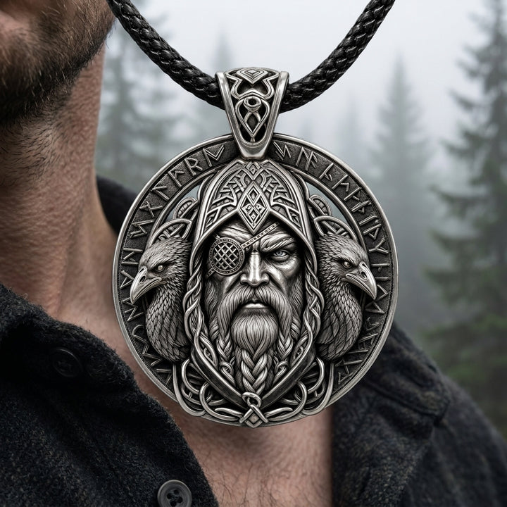Odin Allfather Face Pendant Necklace — worn