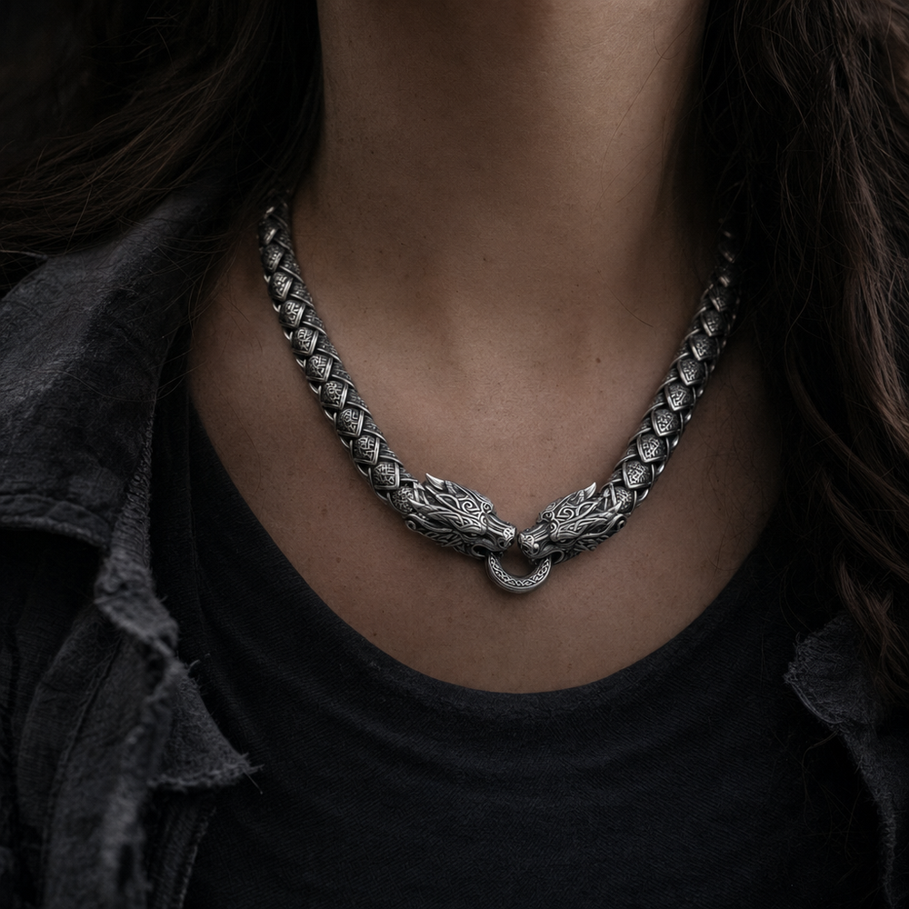 Viking Nidhögg Dragon-Scale Link Chain for Men — worn