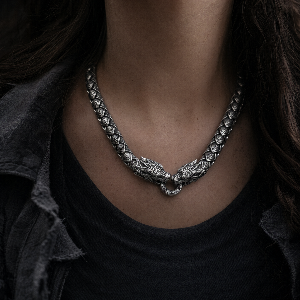 Viking Nidhögg Dragon-Scale Link Chain for Men — worn