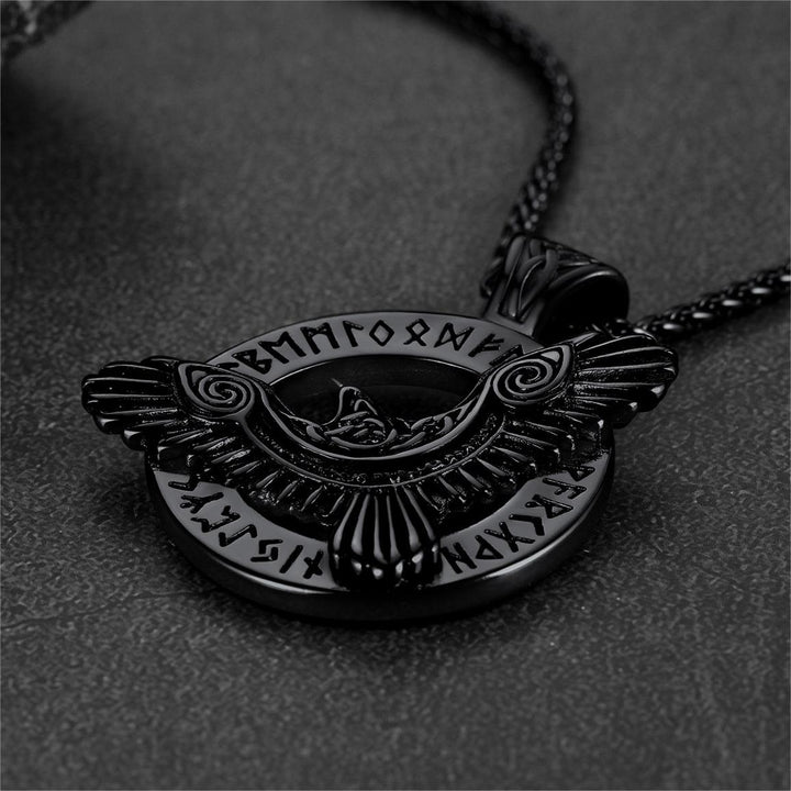 Viking Odin's Raven Necklace For Men With Runes