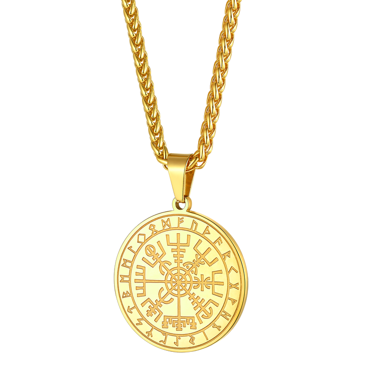 Viking Compass Coin Vegvisir Necklace With Rune