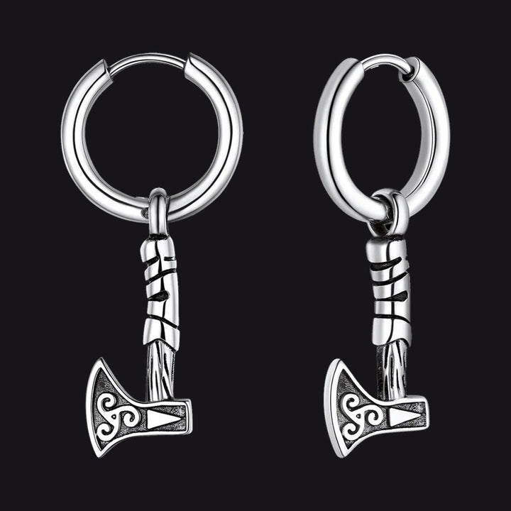 Battle Axe Viking Dangle Hoop Earrings For Men