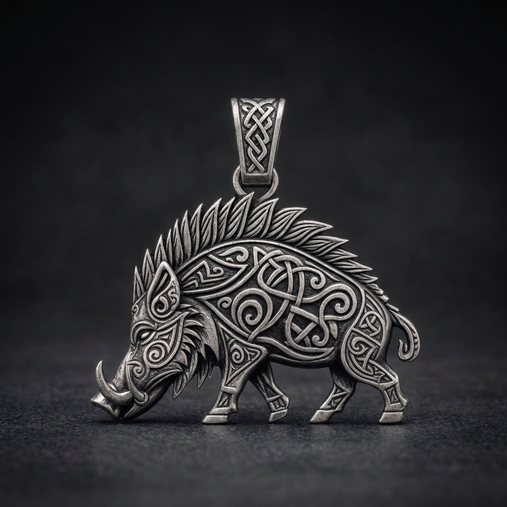Viking Boar Gullinbursti Pendant Necklace — detail