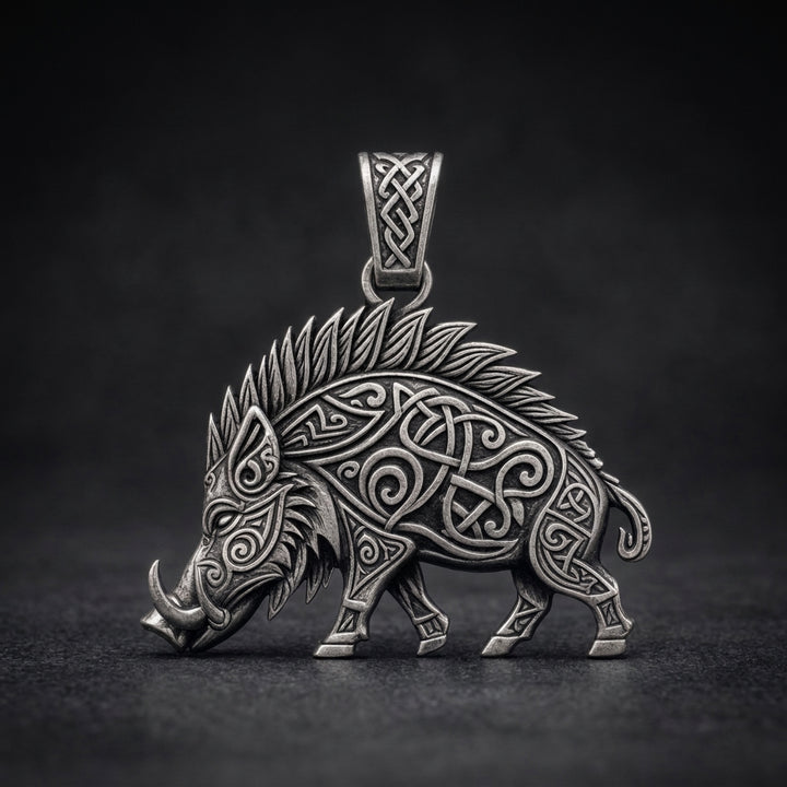 Viking Boar Gullinbursti Pendant Necklace — detail