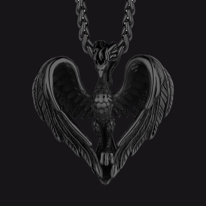 Vintage Phoenix Heart Pendant Necklace for Men
