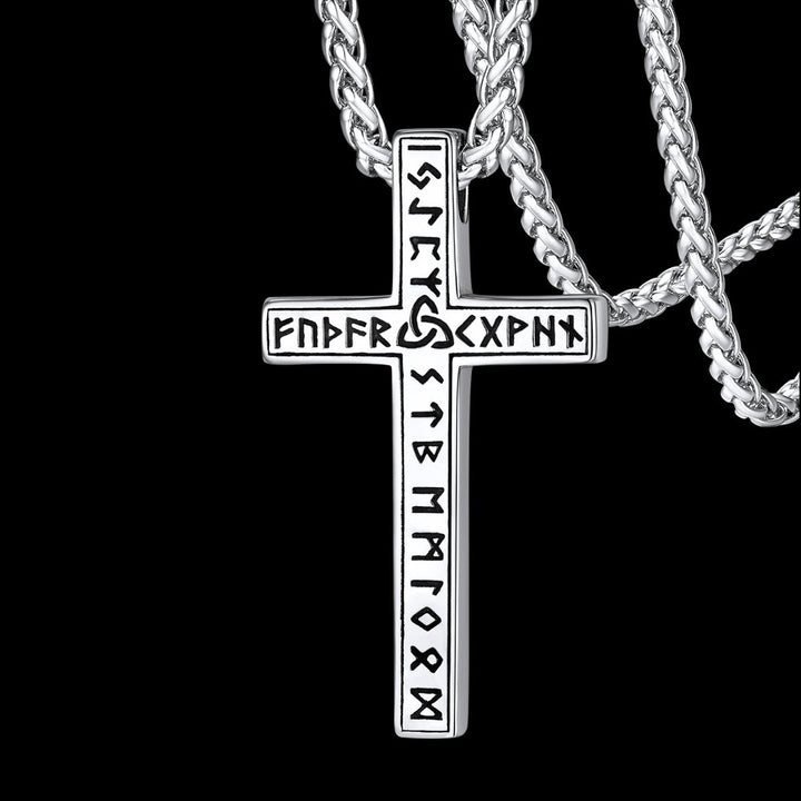 Viking Rune Cross Pendant Necklace for Men