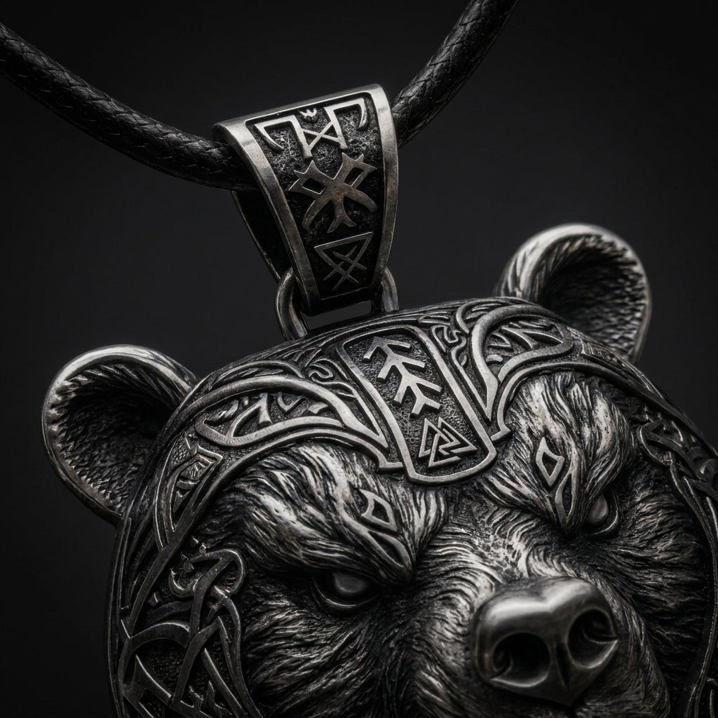 Berserker Bear Warrior Pendant Necklace — detail