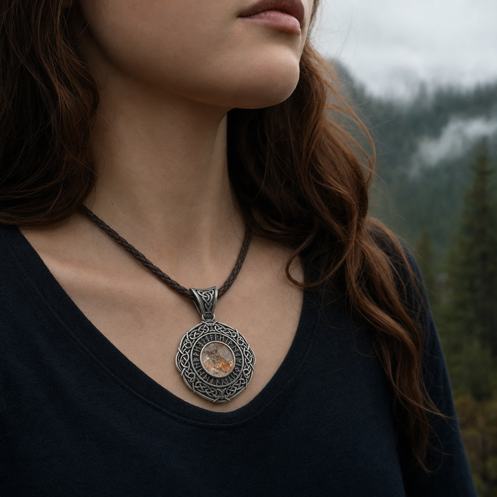 Viking Sunstone (Solarsteinn) Navigation Pendant for Men — worn