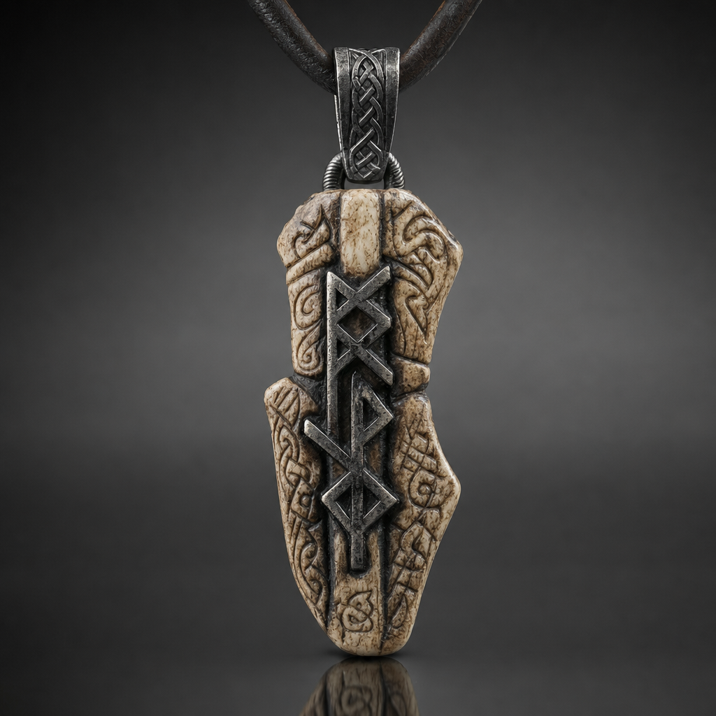 Rune-Carved Bind-Rune Bushcraft Pendant for Men