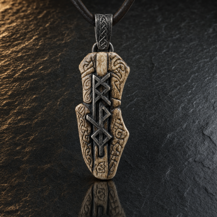 Rune-Carved Bind-Rune Bushcraft Pendant for Men — feature