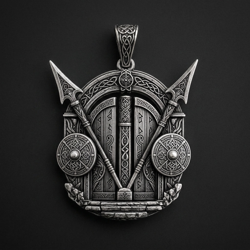 Viking Valhalla Gate Pendant Necklace — detail