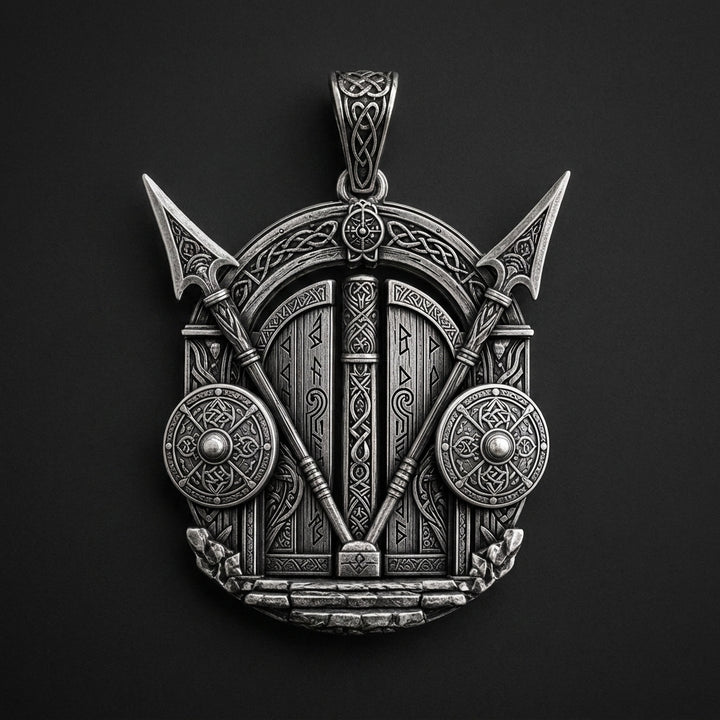 Viking Valhalla Gate Pendant Necklace — detail