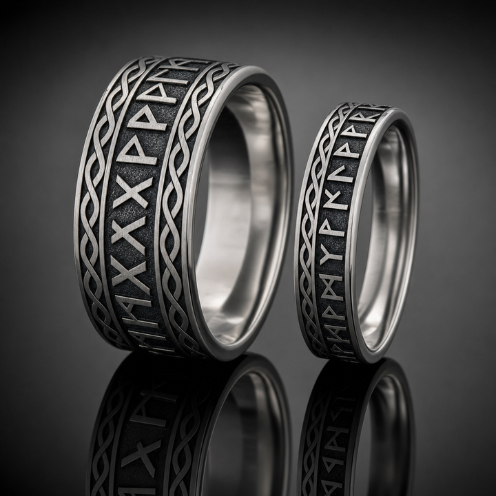His & Hers Norse Rune Wedding Band Couple Set