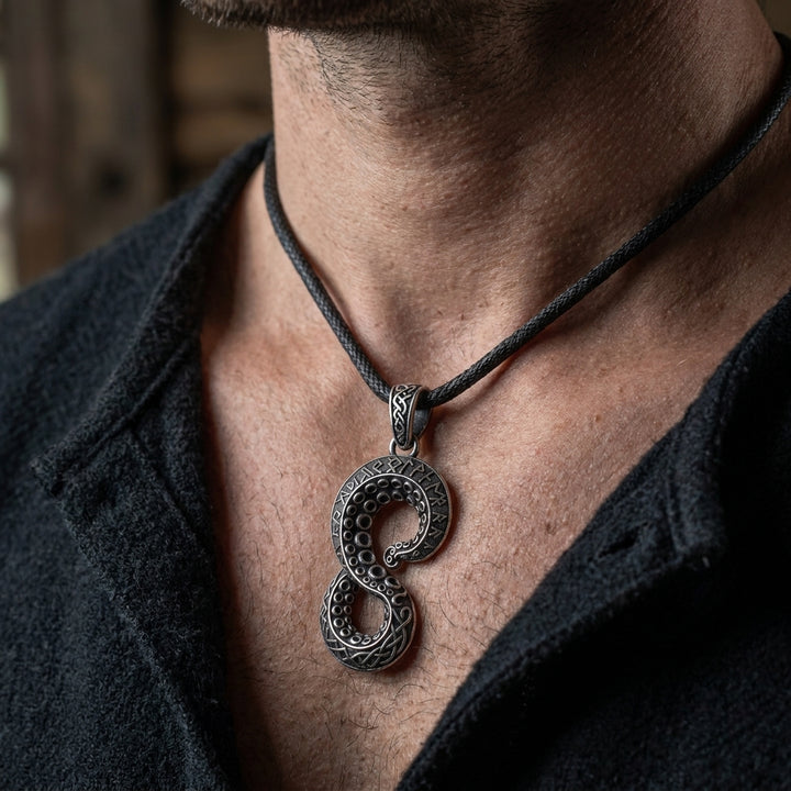 Norse Kraken Tentacle Pendant Necklace — worn