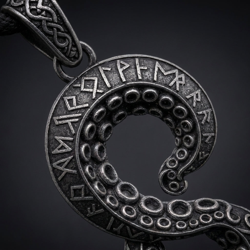 Norse Kraken Tentacle Pendant Necklace — detail