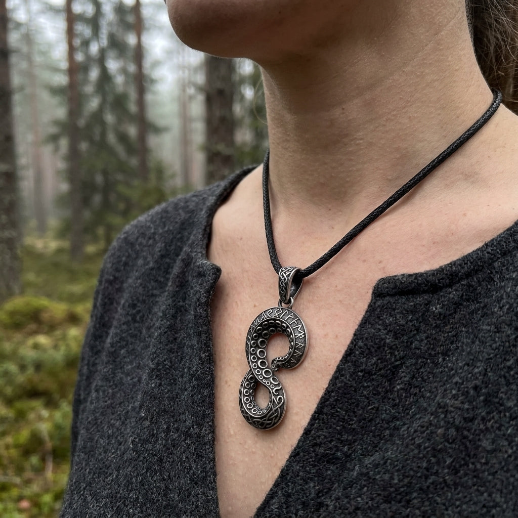Norse Kraken Tentacle Pendant Necklace — worn
